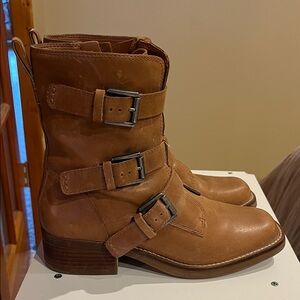 Lucky Brand Tan Leather Triple Buckle Boots